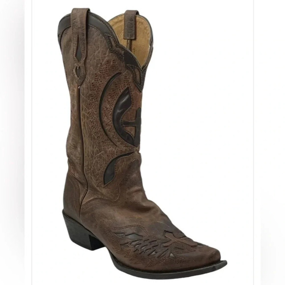 ➕ J.B. Dillon Men’s Leather Winged Cross Embroidered Boots 10EE Distressed - Picture 7 of 11